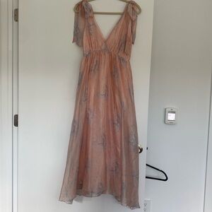 Beautiful Deep V-Neck Floral Satin Dress